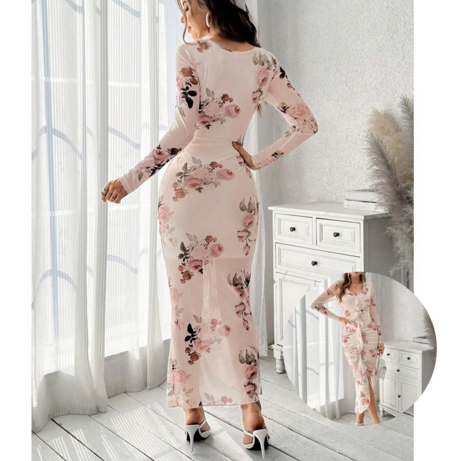 Damen Kleid mit Raffung und Blumenmuster Stalluxe