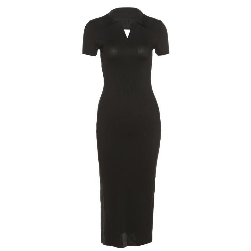 Damen figurbetontes Midi-Kleid mit V-Ausschnitt Stalluxe