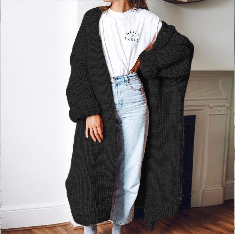 Damen Großer Strickmantel mit tiefen Taschen und voluminösen Ärmeln Stalluxe