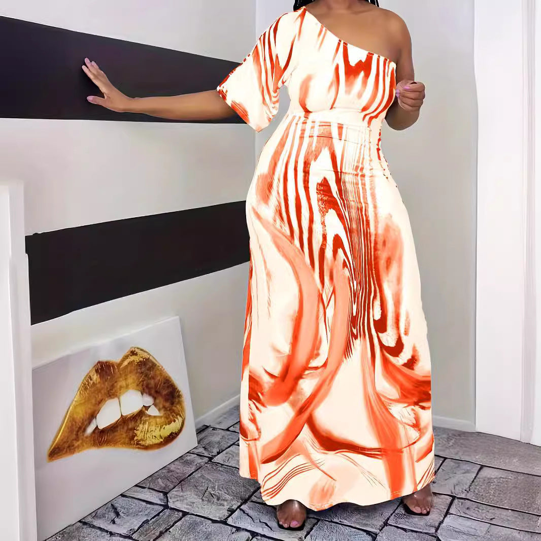 Damen Maxikleid mit asymmetrischem Schnitt und elegantem Muster Stalluxe