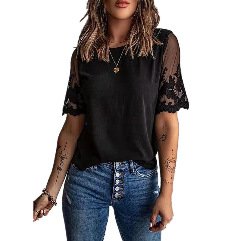 Damen Elegantes T-Shirt mit Spitze an den Ärmeln Stalluxe