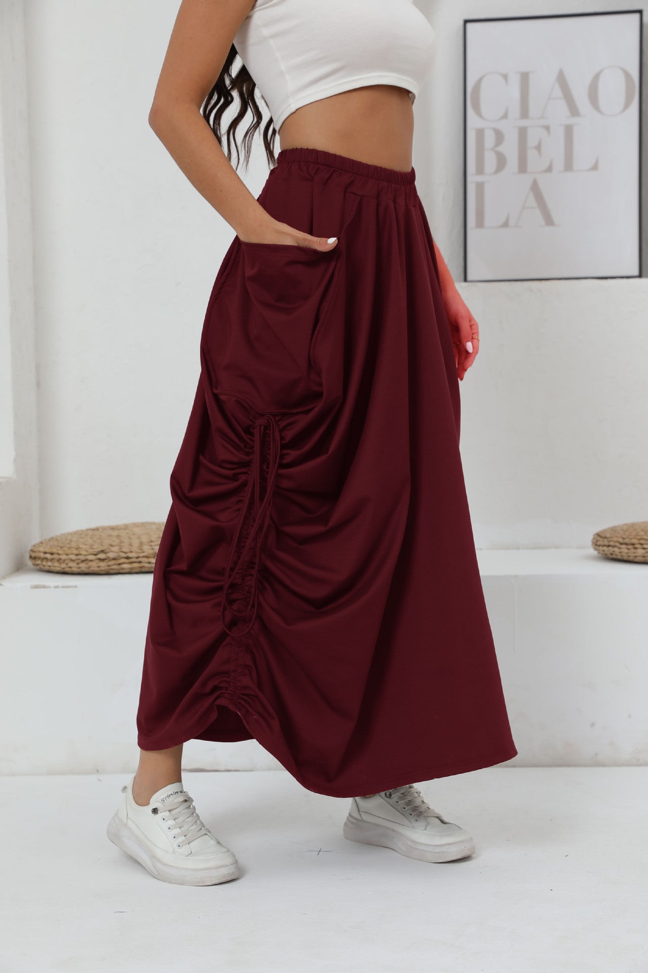 Damen Maxirock mit Raffungen und praktischen Taschen Stalluxe