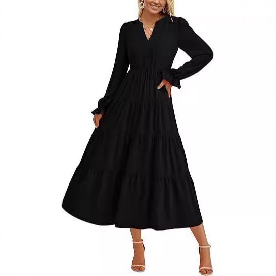 Damen Langärmliges Maxi-Kleid mit Volants Stalluxe