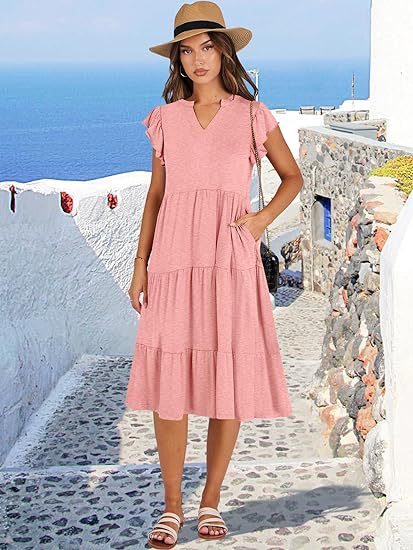 Damen Freizeitkleid mit Rüschendetails und Taschen Stalluxe