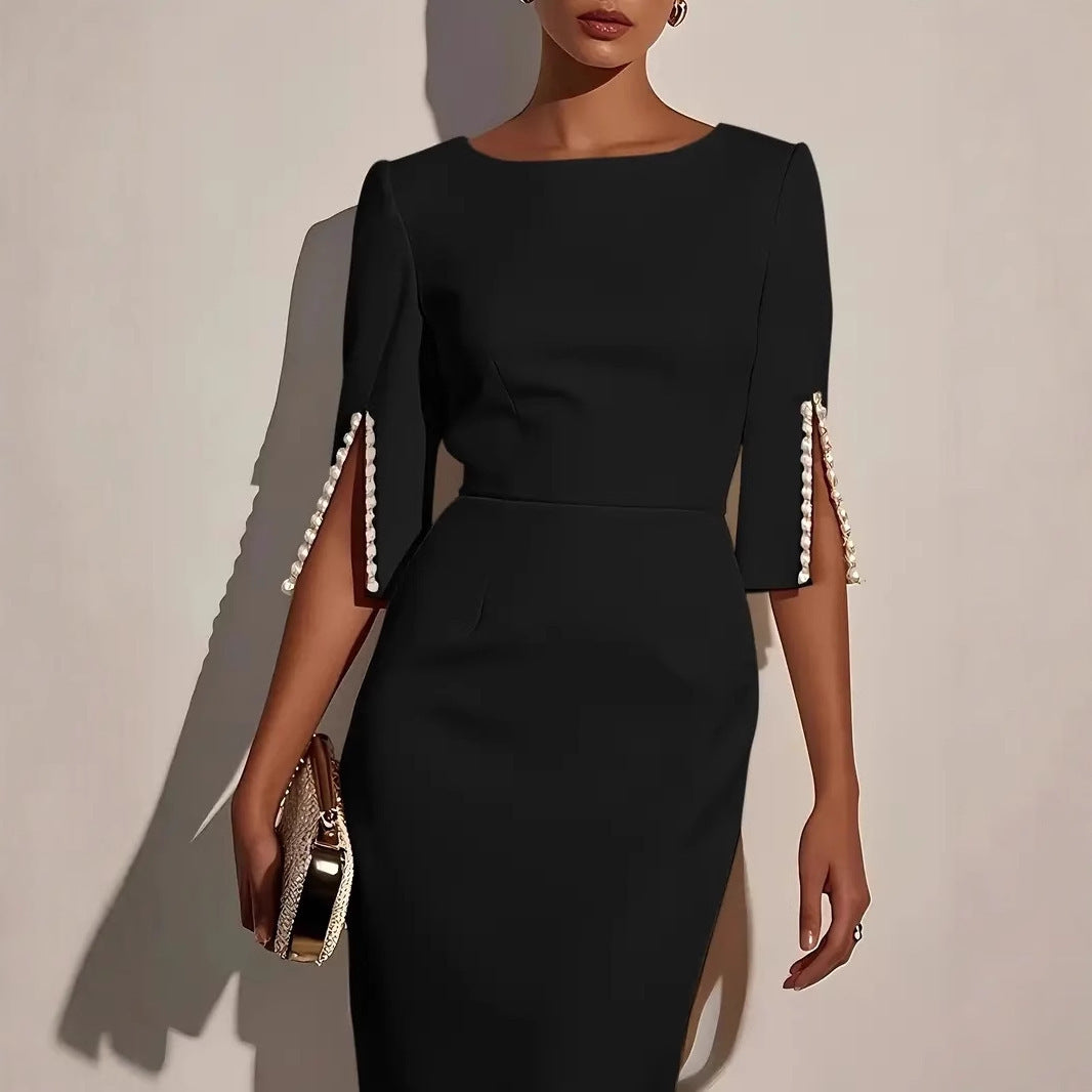 Damen Elegantes Midi-Kleid mit Perlenakzenten Stalluxe