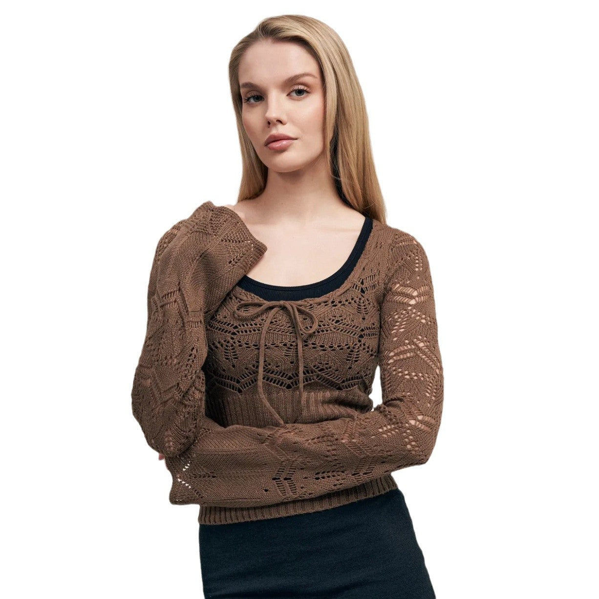 Damen Strickoberteil mit eleganten Häkel-Details und lässigem Schnitt Stalluxe