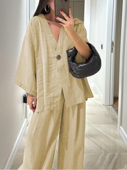 Damen lässiges Two-Piece Set mit oversized Schnitt und Knopfverschluss Stalluxe