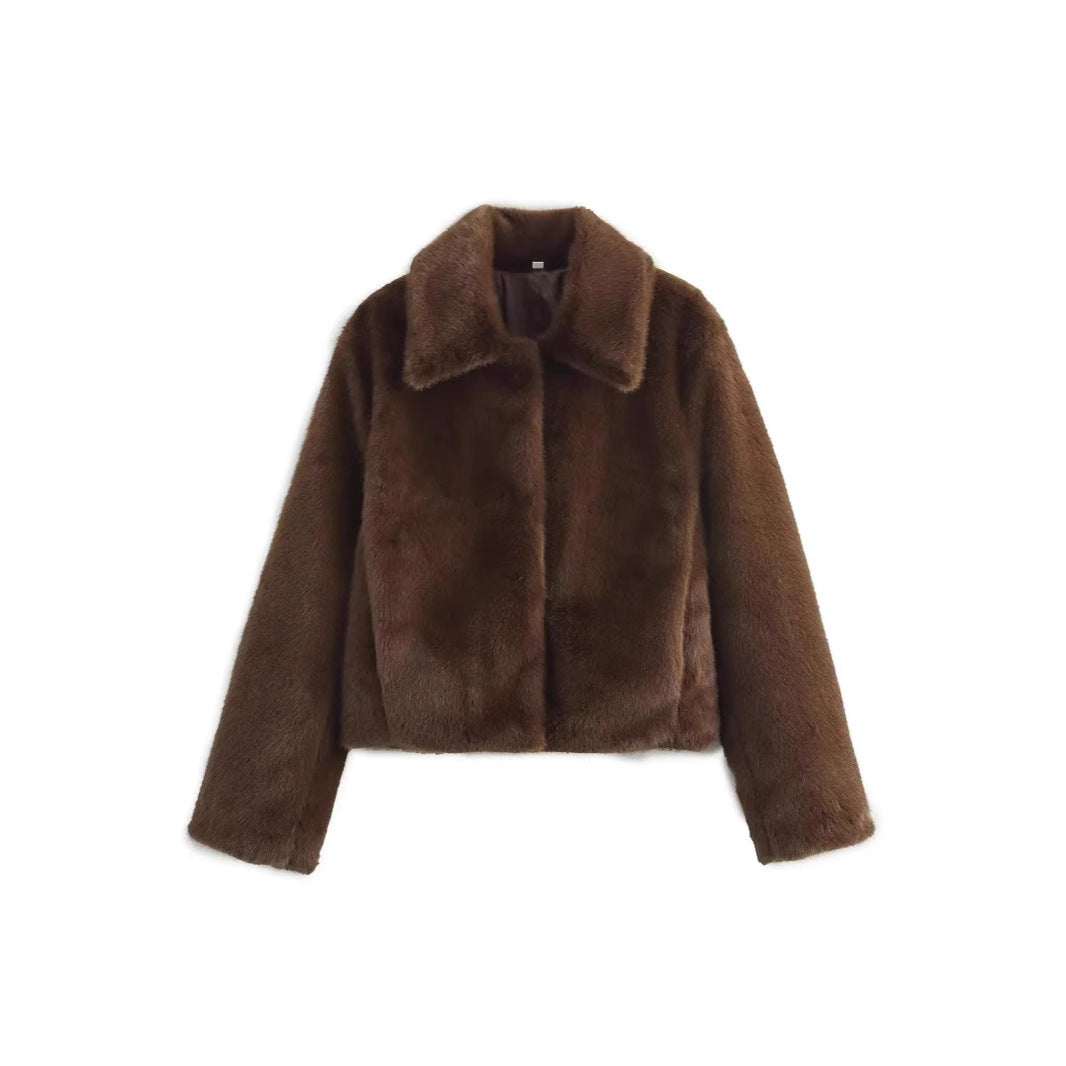 Damen Flauschige Kunstfelljacke mit elegantem Kragen und offenem Schnitt Stalluxe