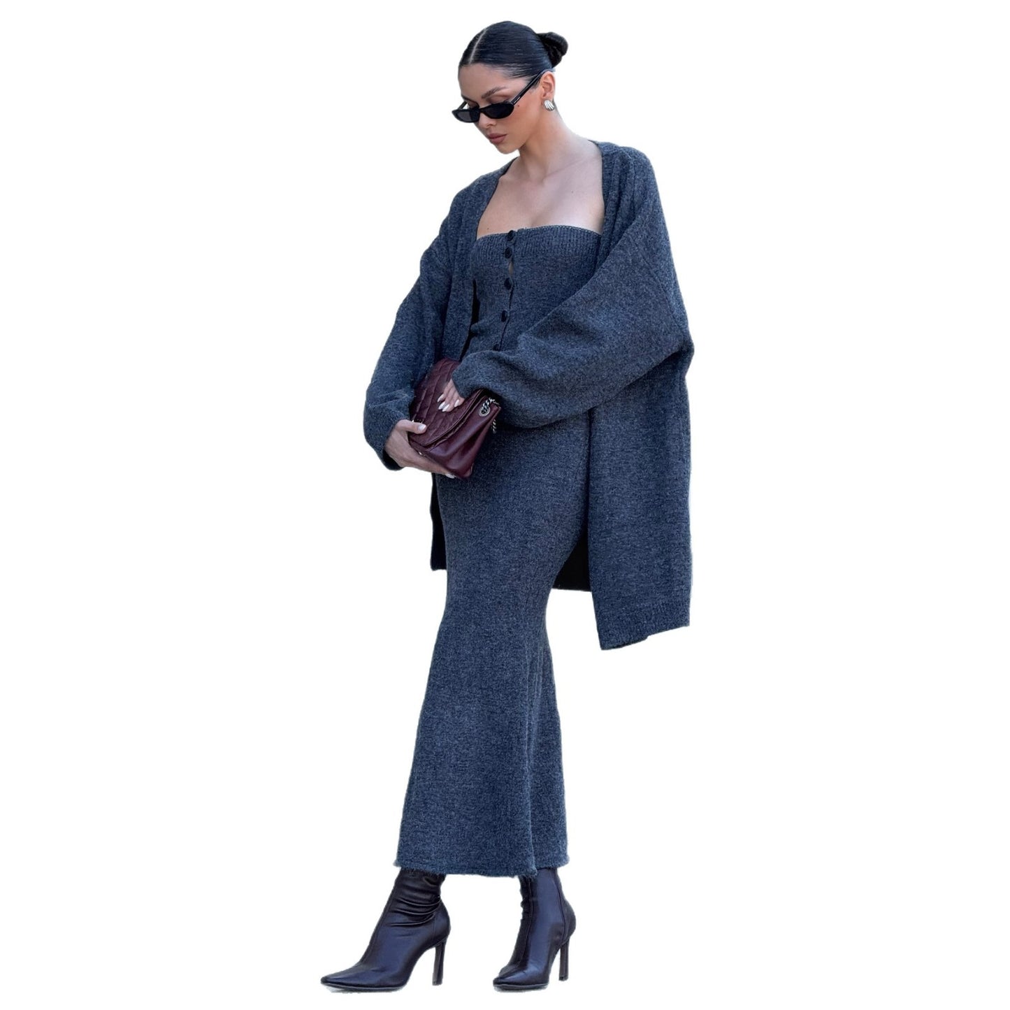 Damen Strickkleid im eleganten Set mit oversized Cardigan Stalluxe