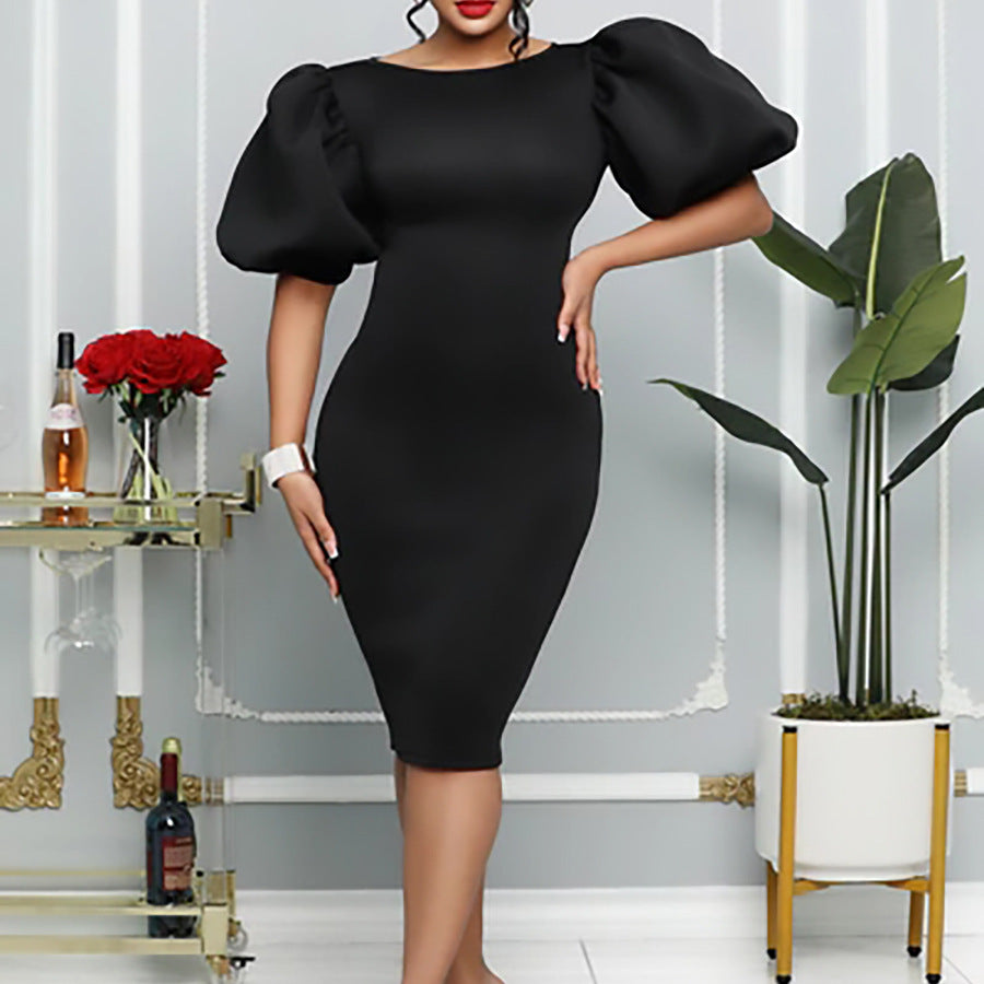 Damen figurbetontes Kleid mit voluminösen Puffärmeln Stalluxe