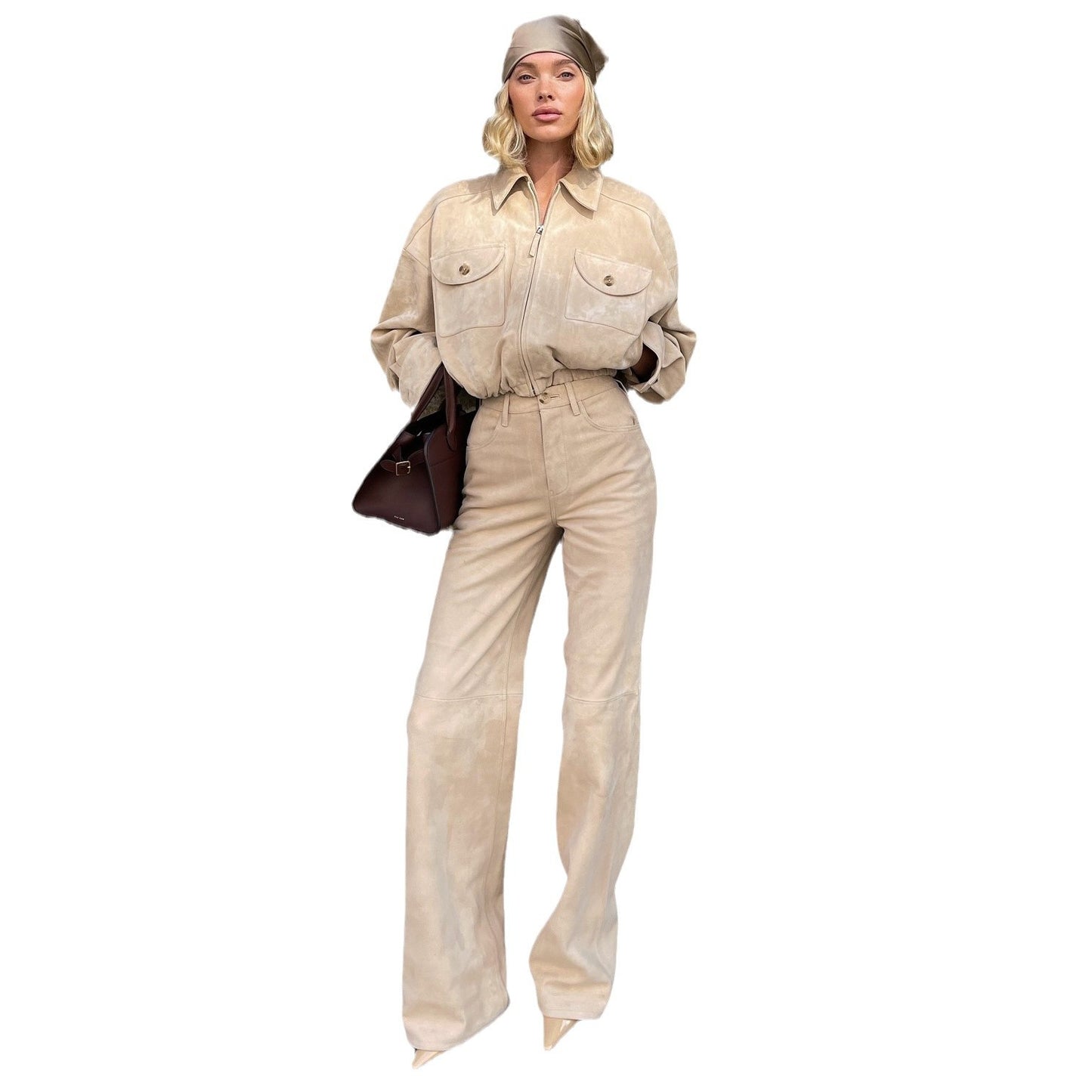Damen Gesteppte Lederjacke und Hochbundhose Set Stalluxe