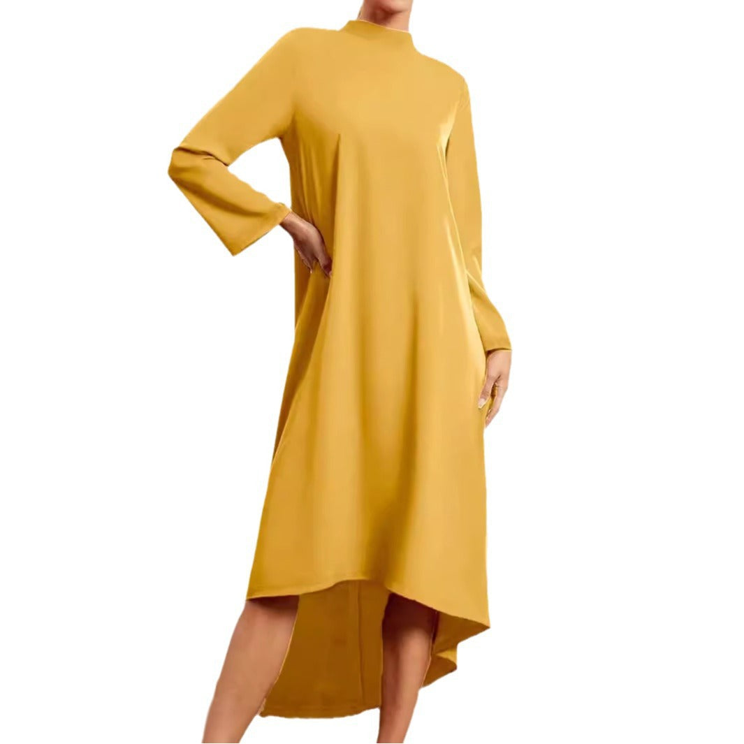 Damen Maxikleid mit asymmetrischem Schnitt und hohem Kragen Stalluxe