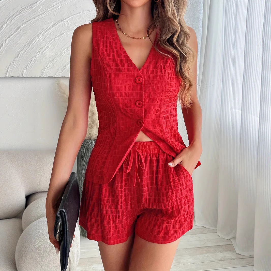 Damen Zweiteiliges Set mit strukturiertem Oberteil und elastischen Shorts Stalluxe