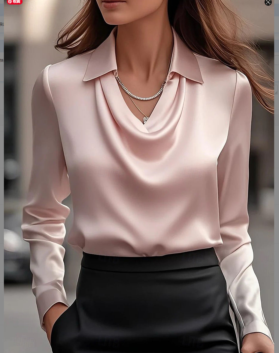 Damen Elegante Bluse mit gefälteltem Halsausschnitt und langen Ärmeln Stalluxe