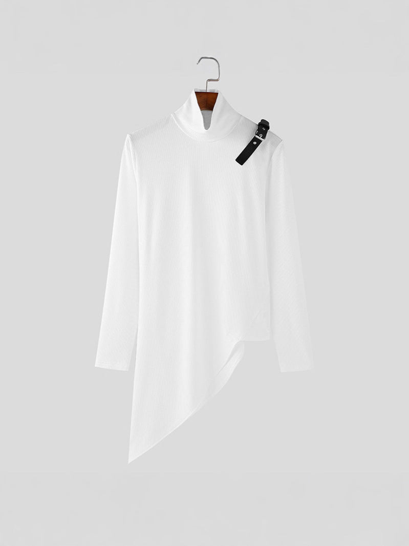 Damen asymmetrisches Longsleeve mit Stehkragen und modernem Riemen Stalluxe