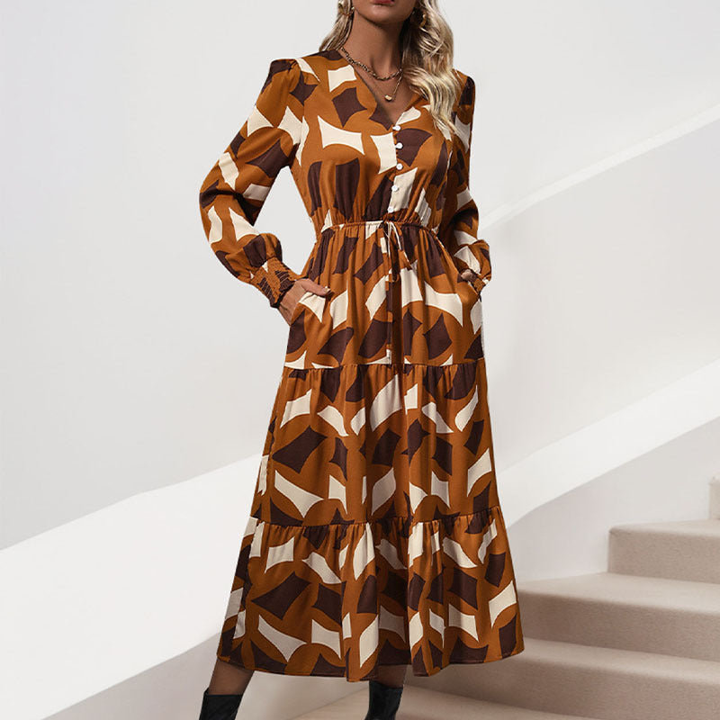 Damen Maxikleid mit voluminösem Rock und raffiniertem Bindegürtel Stalluxe