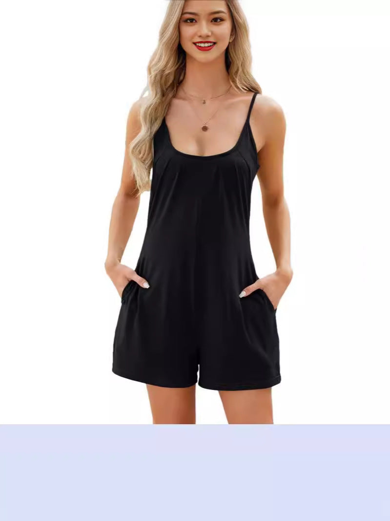 Damen Jumpsuit mit Spaghettiträgern und praktischen Taschen Stalluxe