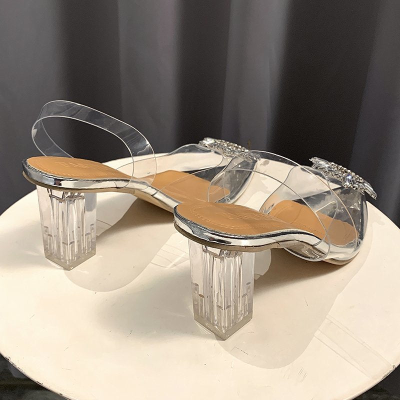 Damen Elegante Slingback-Pumps mit transparentem Obermaterial und funkelndem Schmuckdetail Stalluxe
