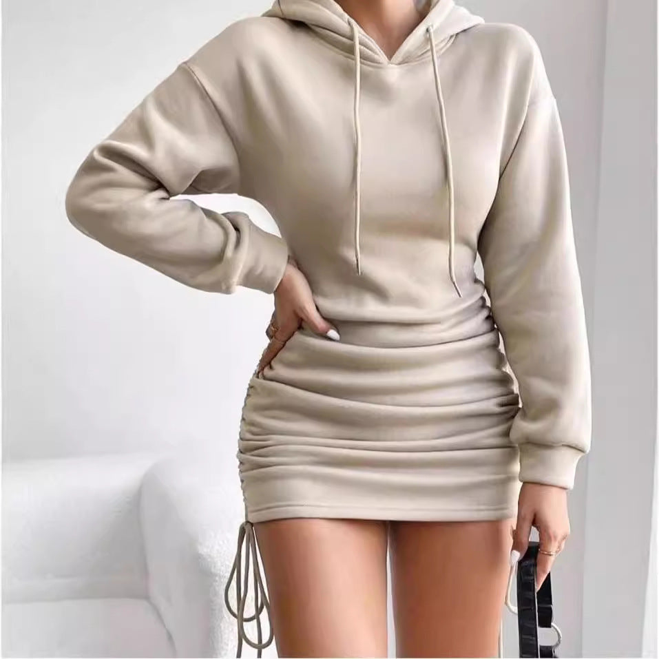 Damen Kapuzenkleid mit gerafftem Saum und bequemem Schnitt Stalluxe