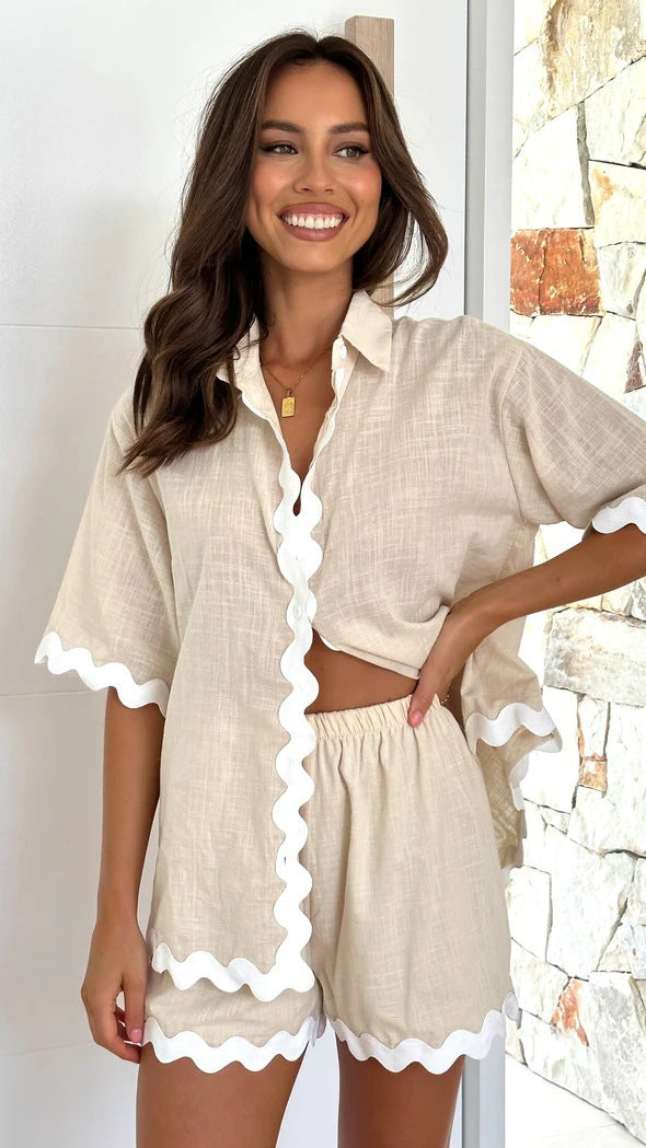 Damen elegante und lässige Blusen-Shorts Kombination Stalluxe