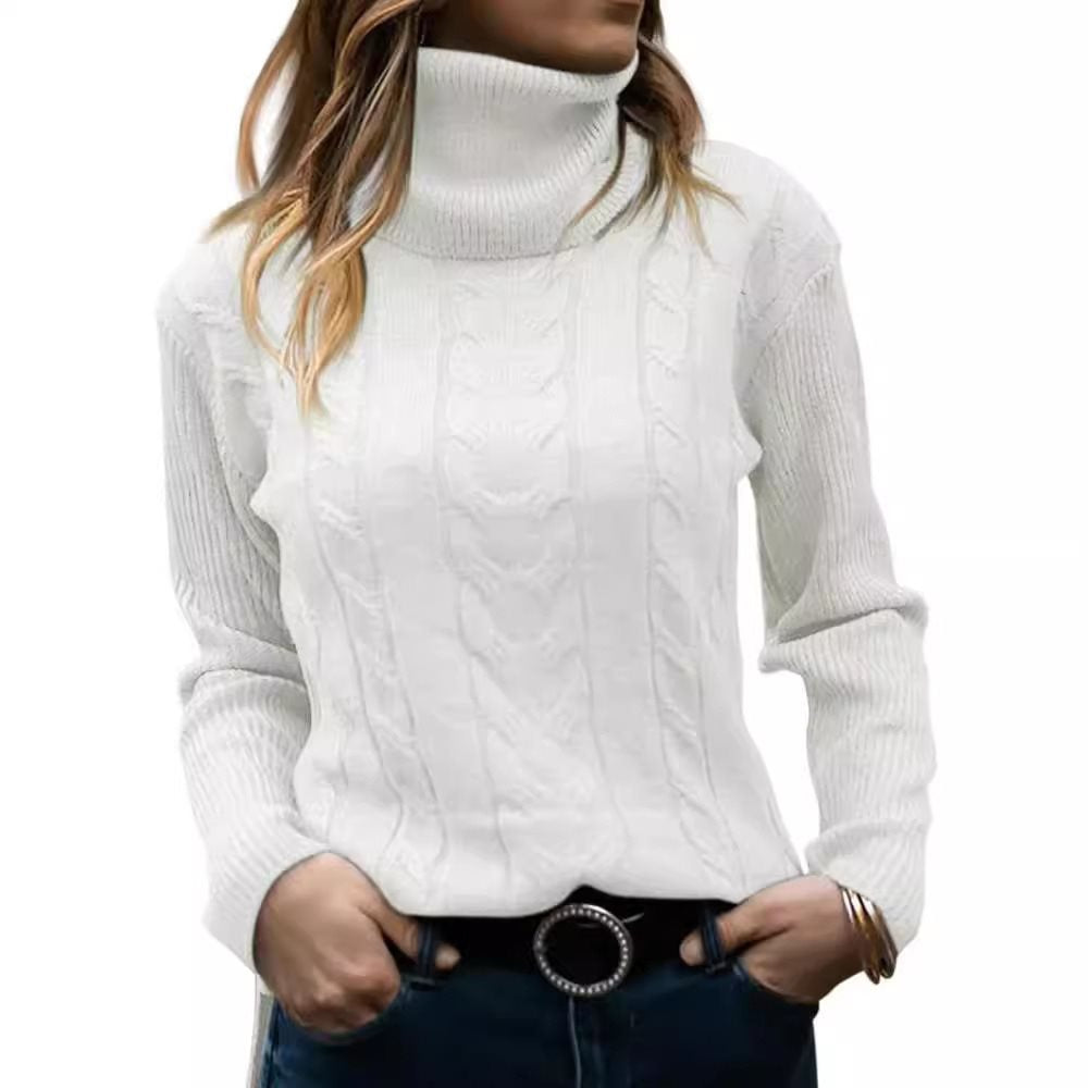 Damen Strickpullover mit hohem Kragen und strukturiertem Zopfmuster Stalluxe