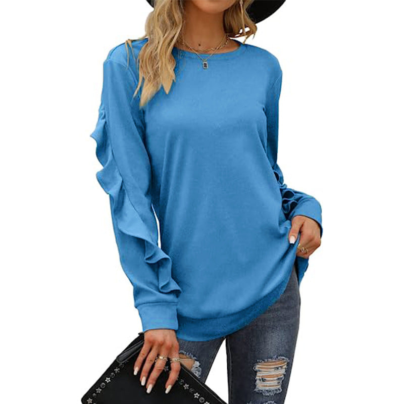 Women's Ruffled Sleeve Casual Sweatshirt Stalluxe