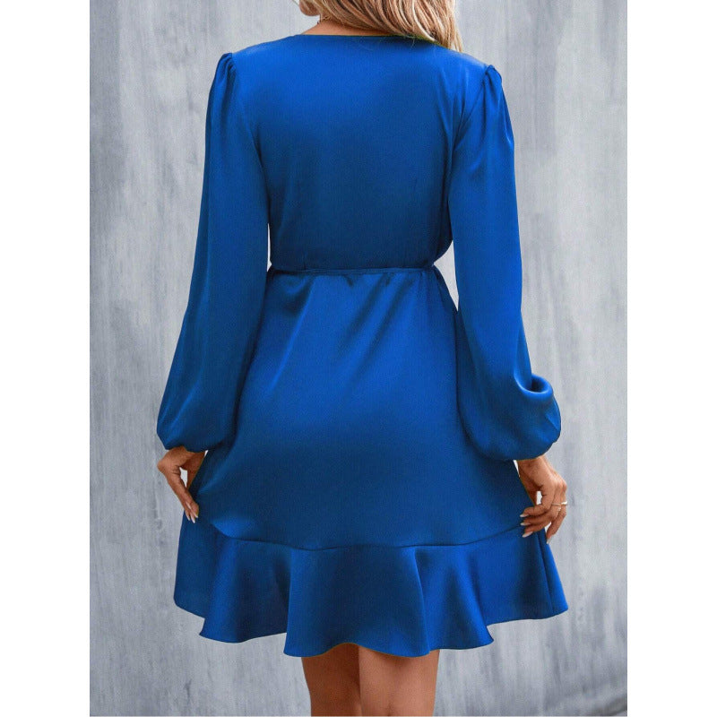 Damen Wickelkleid mit voluminösen Ärmeln und fließendem Schnitt Stalluxe