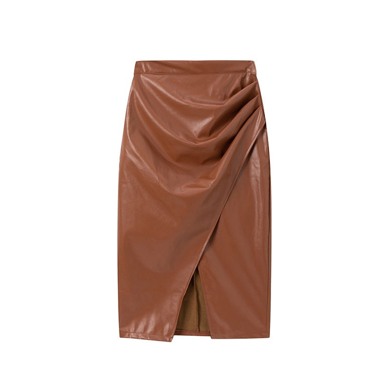 Damen Eleganter Wickelrock aus hochwertigem Kunstleder mit asymmetrischem Schnitt Stalluxe