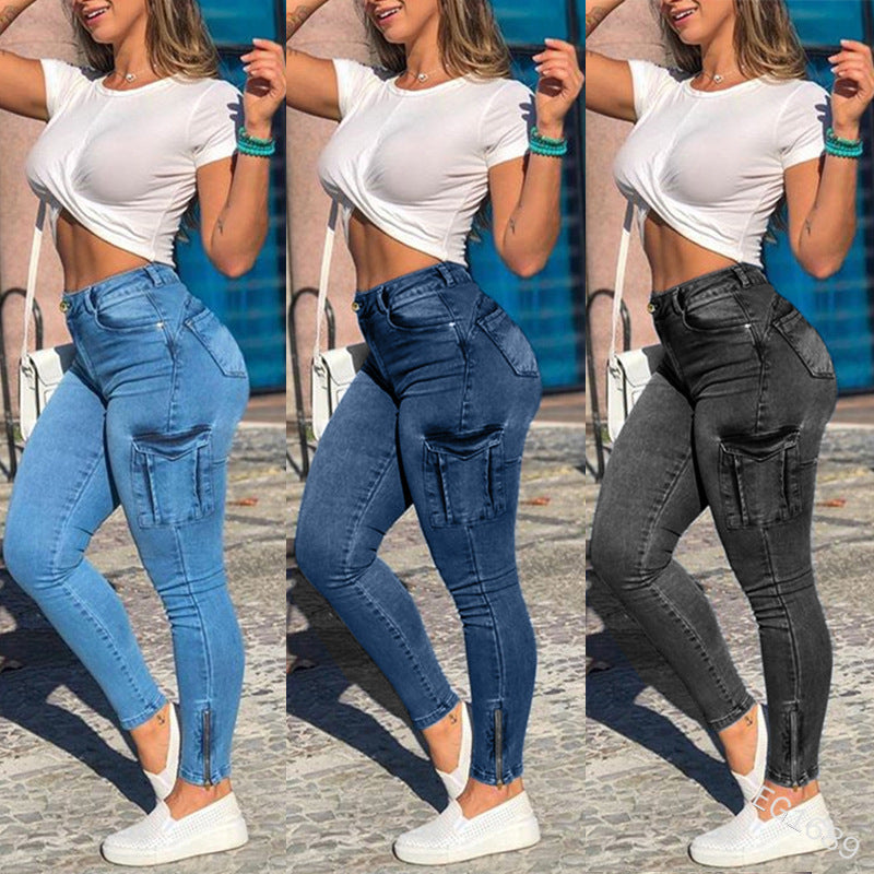 Damen modische Bleistiftjeans mit Cargo-Taschen Stalluxe