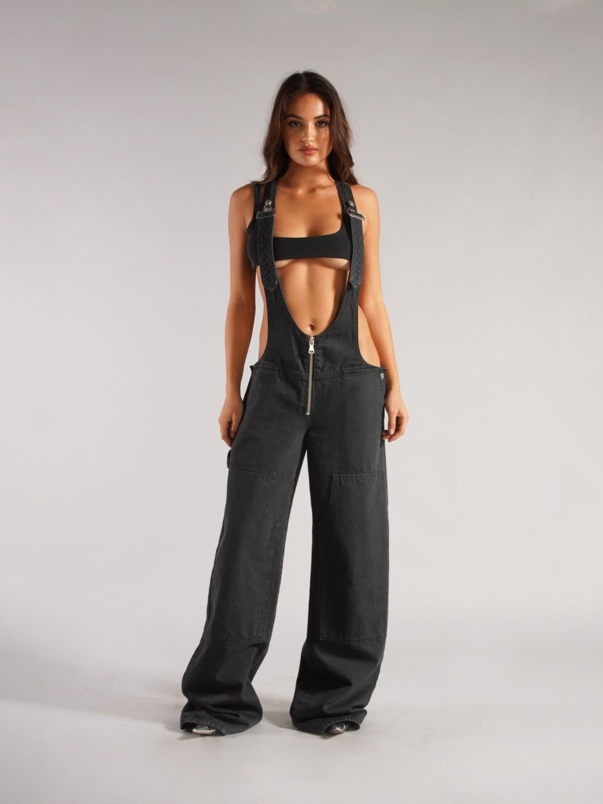 Damen stylische Latzhose im Oversized-Design mit praktischen Taschen und Reißverschluss Stalluxe