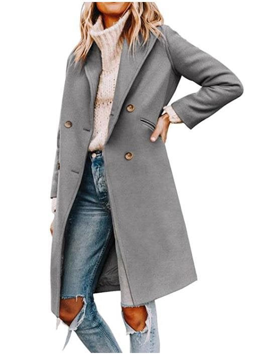 Damen eleganter, klassischer Wollmantel mit doppelter Knopfreihe und praktischen Taschen Stalluxe