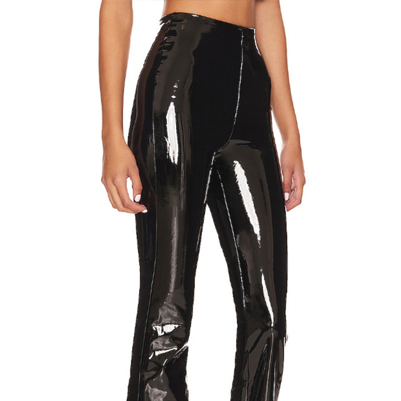 Damen Hochglänzende Flared-Leggings aus elastischem Material Stalluxe