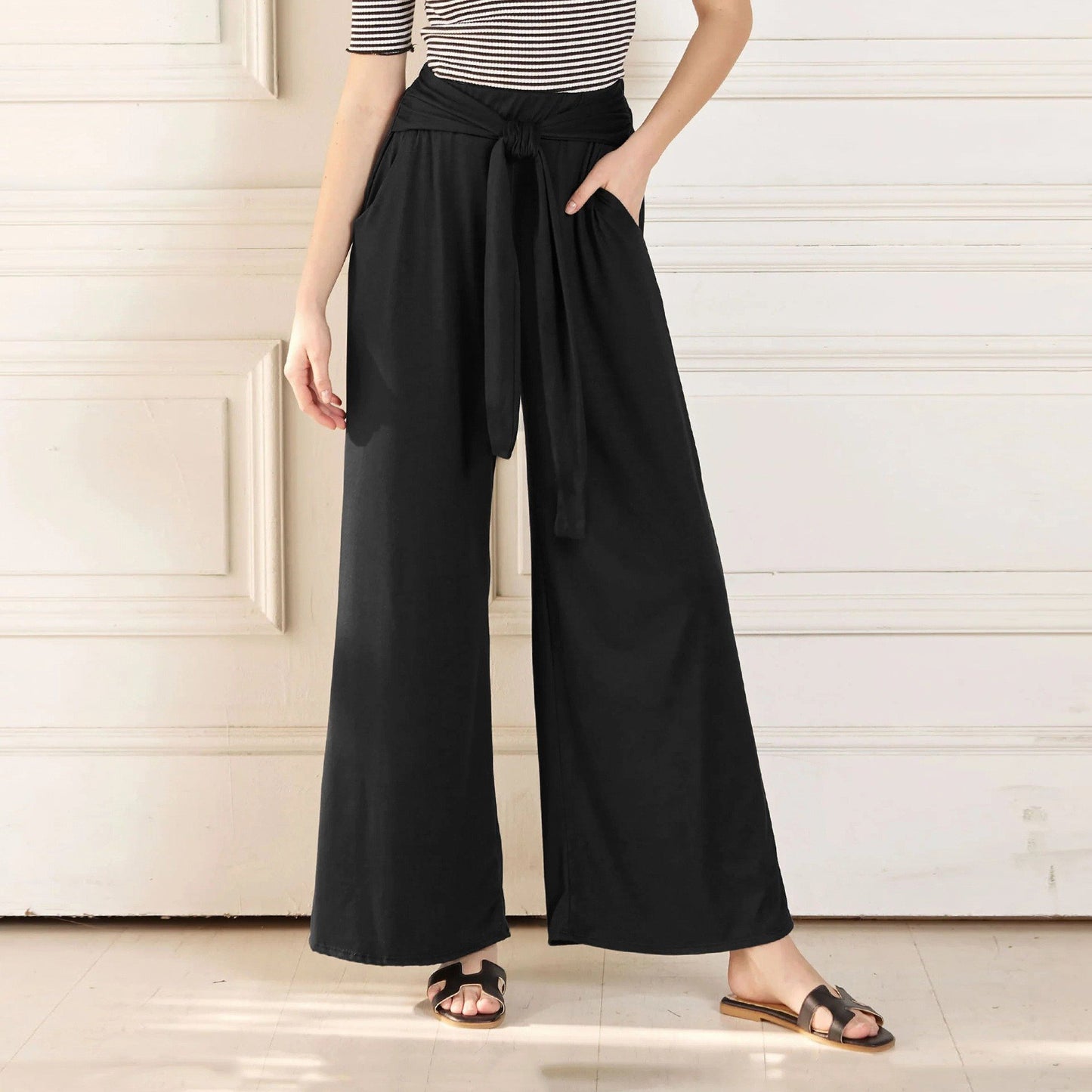 Damen Bequeme und stylische Weite Hose mit Taillengürtel Stalluxe