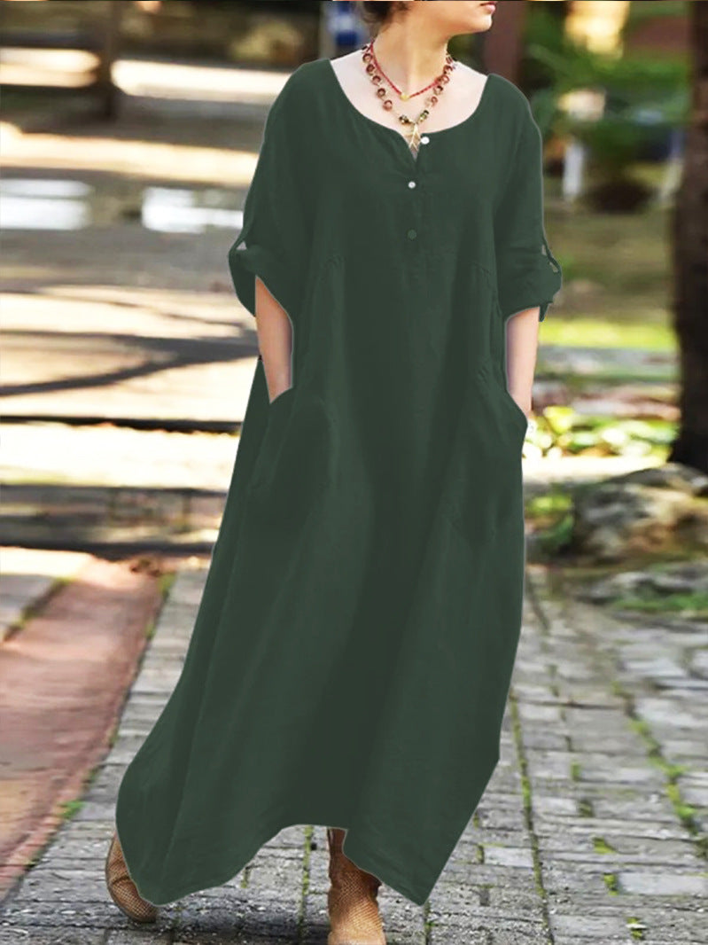 Damen lässiges Maxikleid mit praktischen Taschen und Knopfdetails Stalluxe