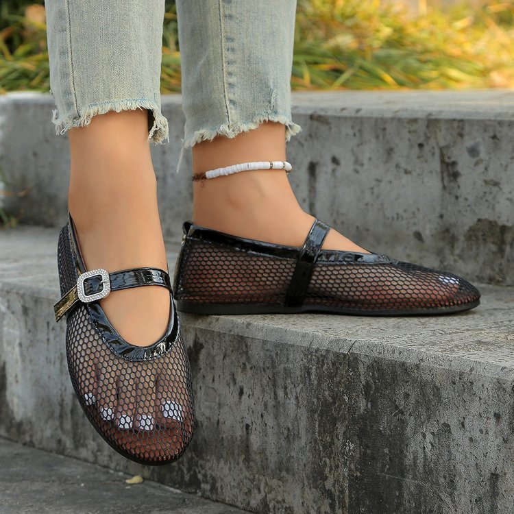 Damen elegante Ballerinas mit atmungsaktivem Netzdesign und modischem Riemchen Stalluxe