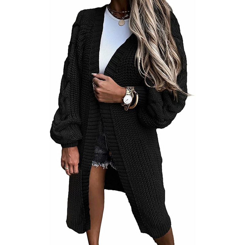 Damen Langer Strickcardigan mit voluminösen Ärmeln und offenen Seiten Stalluxe