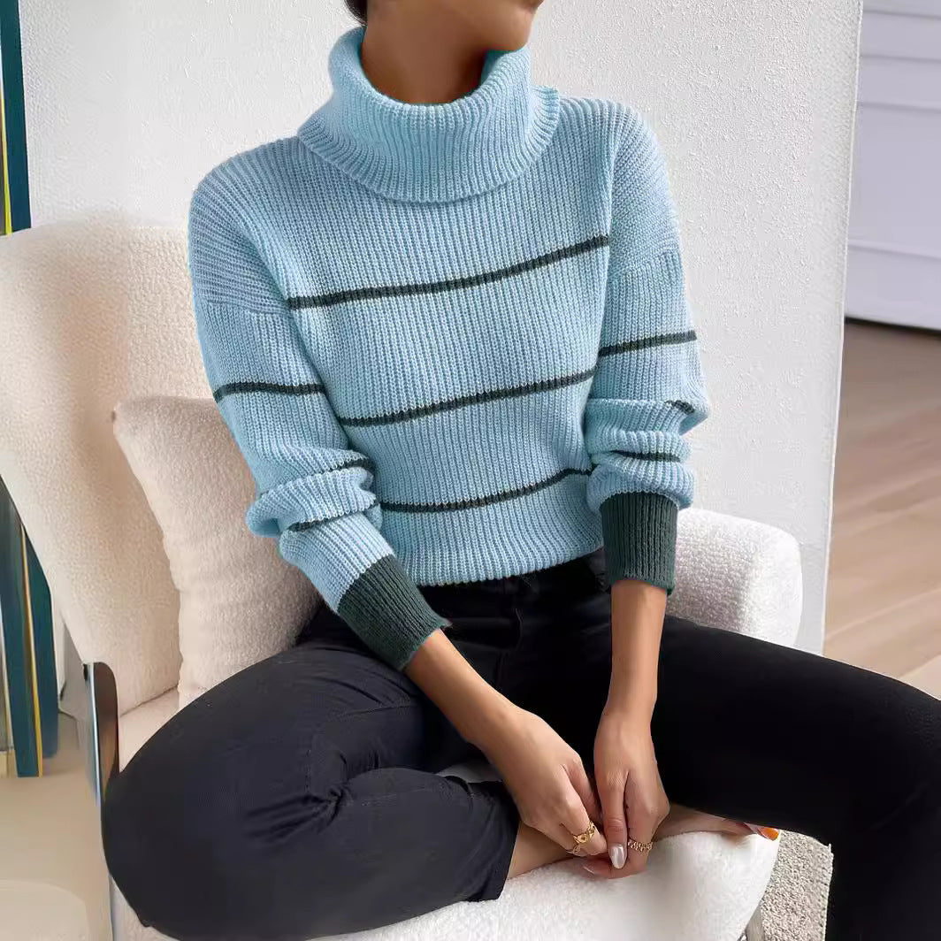 Damen Pullover mit hohem Kragen und Streifenmuster Stalluxe