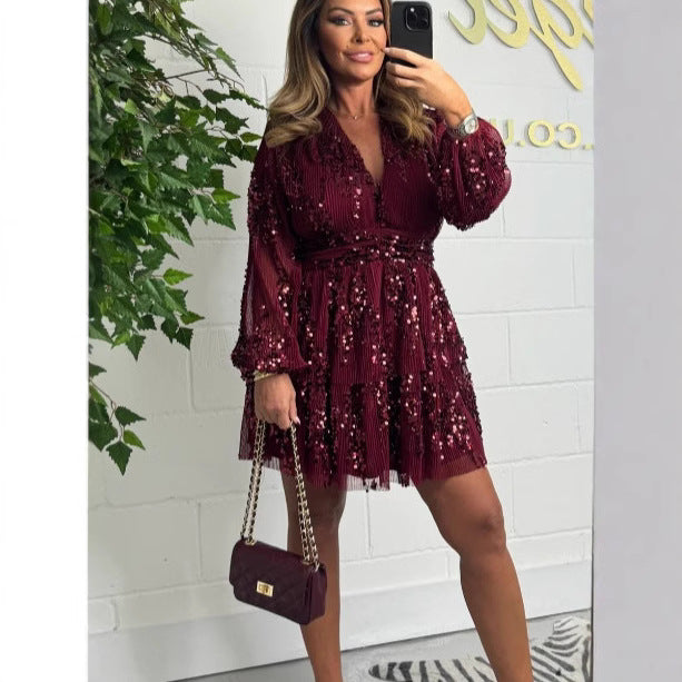 Damen Glänzendes und elegantes Kleid mit Pailletten Stalluxe
