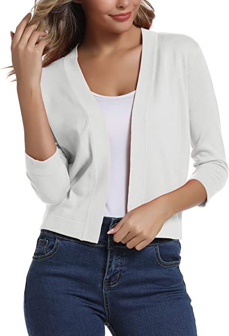 Damen lässige Strickjacke mit offenen Front und 3/4-Ärmeln Stalluxe