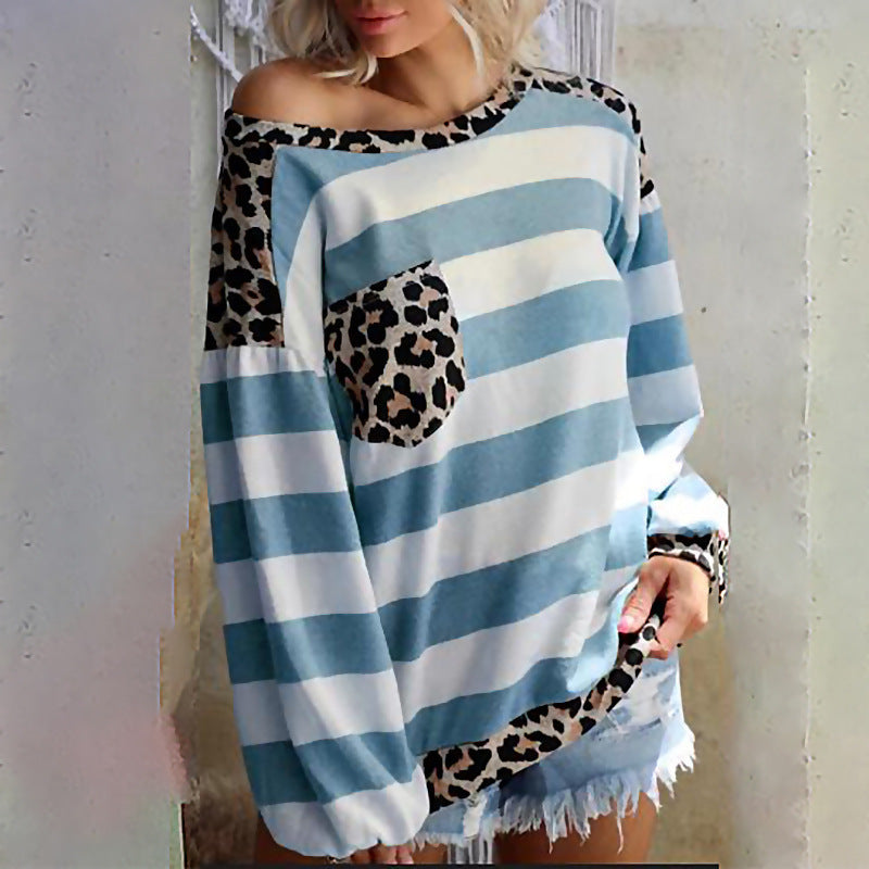 Damen lässiger Pullover mit modernem Streifenmix und Animal-Print Stalluxe