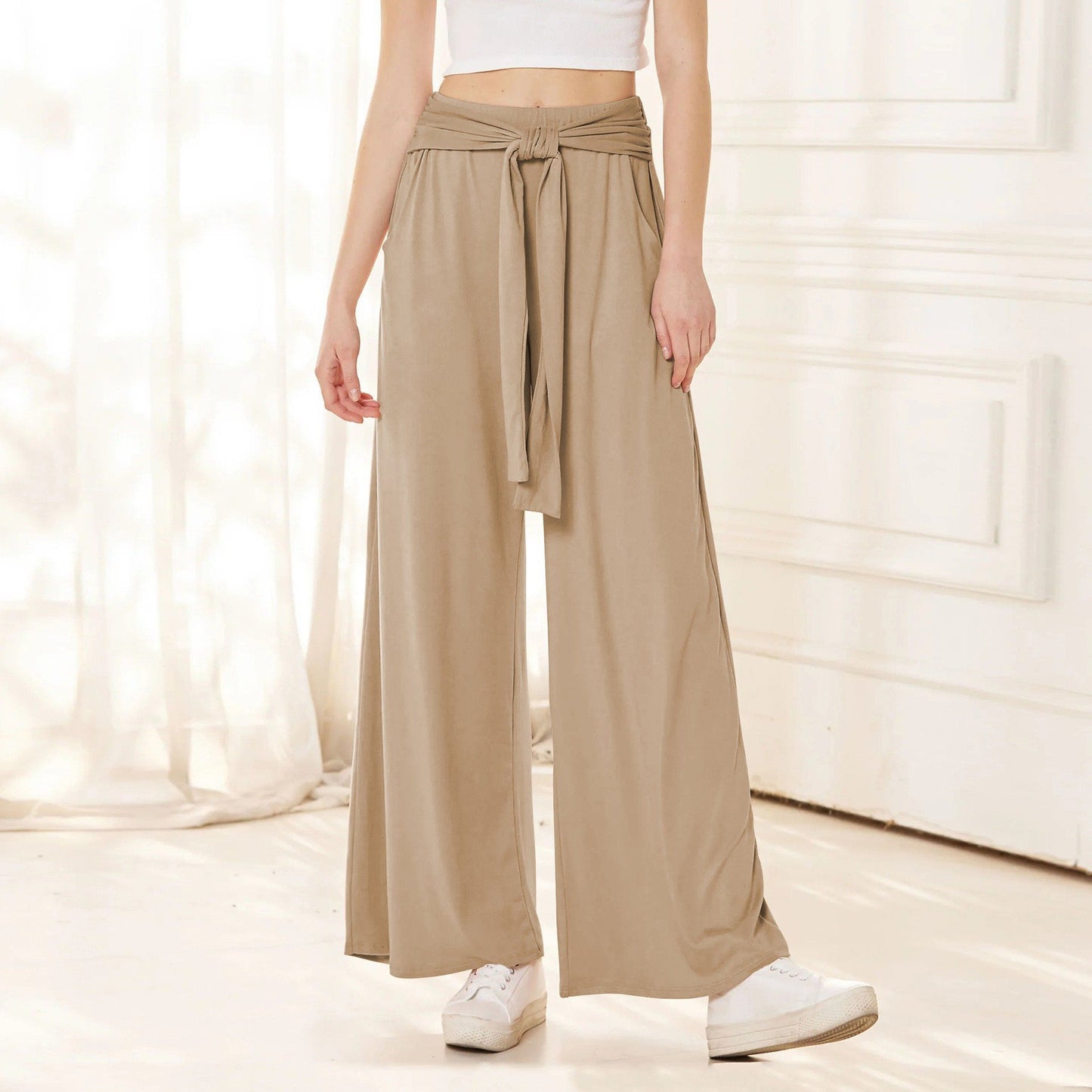 Damen Bequeme und stylische Weite Hose mit Taillengürtel Stalluxe