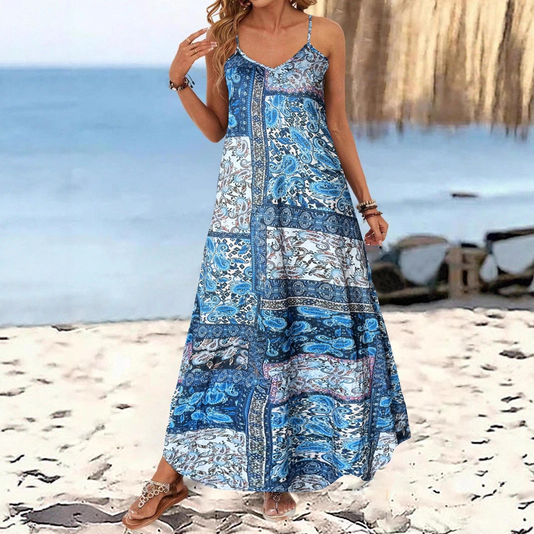 Damen Langärmliges Sommermaxikleid mit floralem Design und Spaghetti-Trägern Stalluxe
