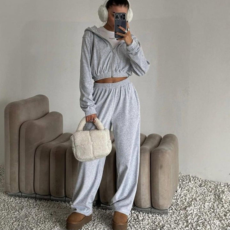 Damen sportliches Velours-Jogginganzug-Set mit lässigem Schnitt und praktischen Taschen Stalluxe