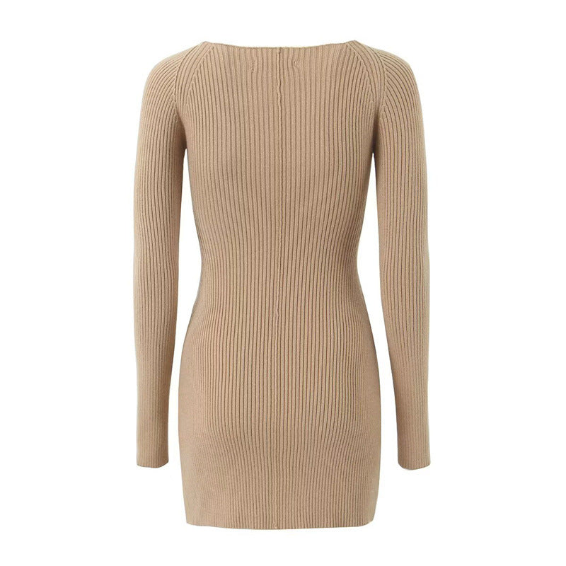 Damen figurbetontes Rippkleid mit Cut-Out-Details und langen Ärmeln Stalluxe