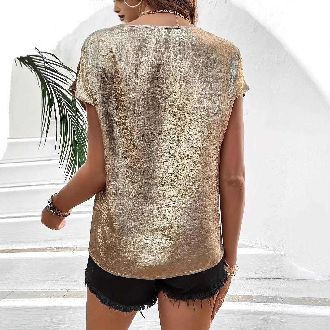 Damen Elegantes V-Ausschnitt-Oberteil mit funkelndem Finish Stalluxe