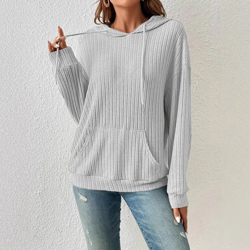 Damen lässiger Kapuzenpullover mit Rippenstruktur und Kängurutasche Stalluxe