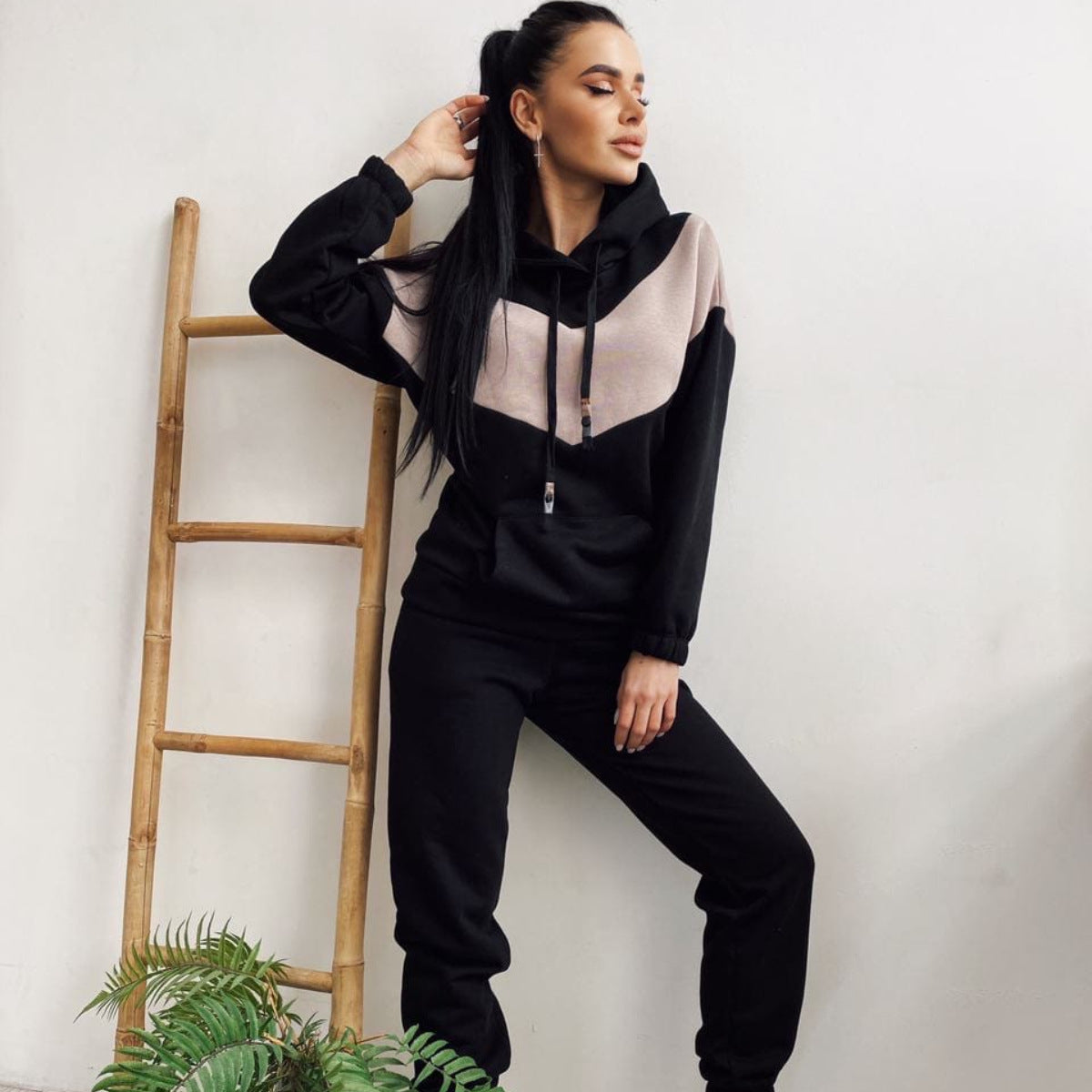 Damen sportlicher Hoodie und enge Jogginghose Set Stalluxe