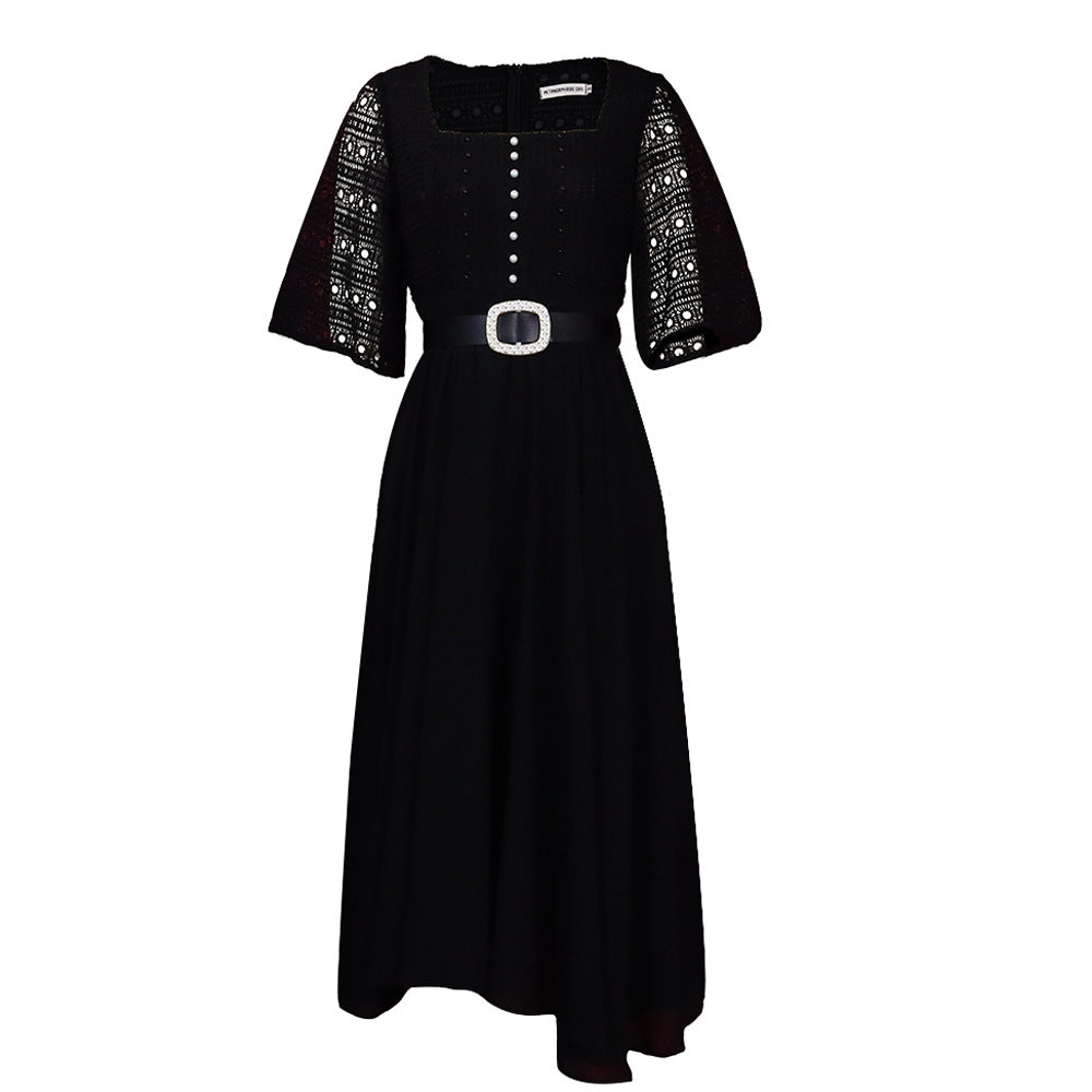 Damen Maxikleid mit Rüschenärmeln und dekorativem Taillengürtel Stalluxe