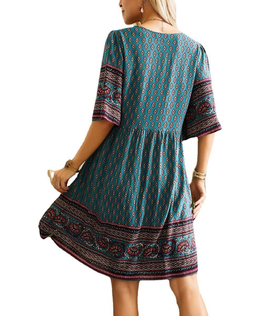 Damen Freizeitkleid mit elegantem V-Ausschnitt und voluminösen Ärmeln Stalluxe