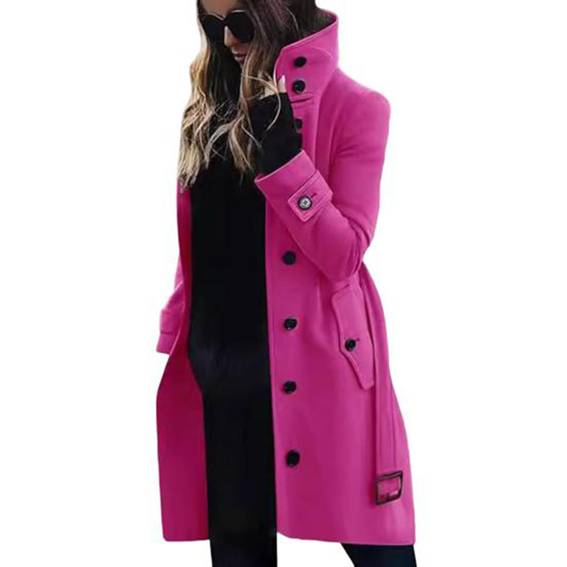 Damen modischer Trenchcoat mit hoch geschlossenem Kragen und praktischen Taschen Stalluxe